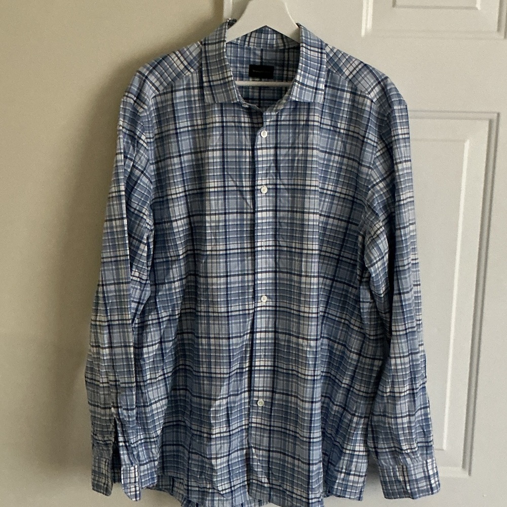 Ermenegildo Zegna Men's Blue and White Checkered Shirt
